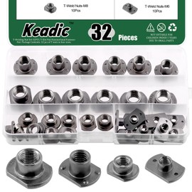 Keadic 32Pcs M6 M8 M10 M12 Tab Base UNC Carbon Steel Weld Nuts, 4 Projection Screw-in Flange Insert Female Thread T-Nut for Furniture