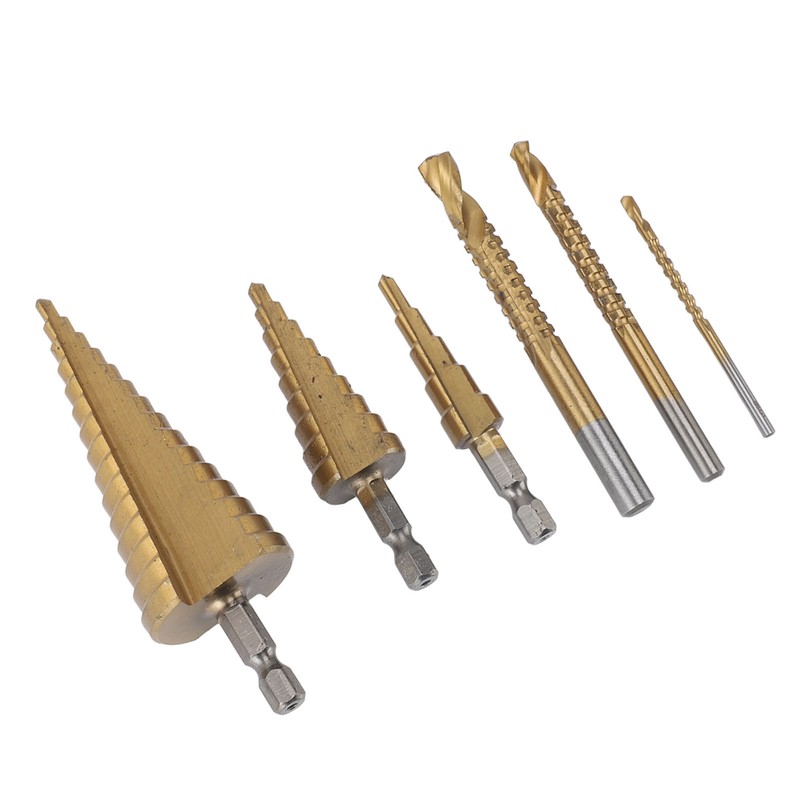 6PCS Step Drill Bit Set Hex Shank Electric Step Drill