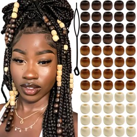 VENOFEN 60PCS Hair Beads Large Hole Wooden Bead Dreadlock Decoration Mixed Color Loc Hair Accessories for Women and Men