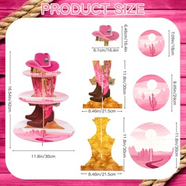 Paquete de 2 soportes para magdalenas de vaquera occidental, 3 niveles, para fiesta de cumpleaños, para fiesta de cumpleaños, torre de postre, decoración de fiesta temática de vaquera, para baby