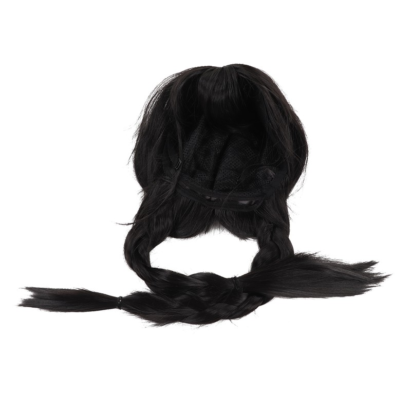 Black Long Double Braid Wig Synthetic Simulated Scalp Heat Resistant