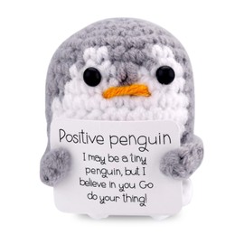 TOYMIS Positive Crochet Penguin, Funny Penguin Doll with Positive Card, Knitted Penguin, Supporting Crochet Toy, Gifts for Emotional Encouragement for Friends (Grey, 6 x 4.2 cm)
