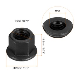 sourcing map M12 Flange Hex Nuts, 5pcs Grade 12.9 Carbon Steel Black Oxide Finished Hex Flange Nuts for Machinery
