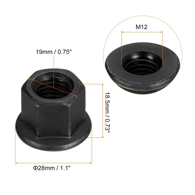 sourcing map M12 Flange Hex Nuts, 5pcs Grade 12.9 Carbon