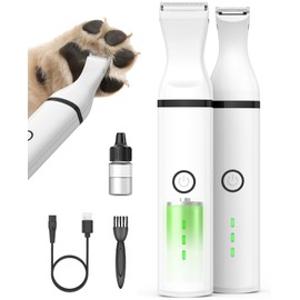 oneisall Dog Paw Trimmer, Cordless Paw Hair Trimmer for Dogs with Double Blades, Quiet 2 Speed Small Dog Grooming Clippers for Paws, Eyes, Ears, Face, Rump (White)