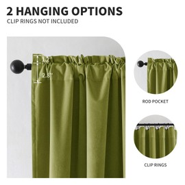 CUCRAF Olive Green Velvet Curtains 96 inches Long, Soft Room Darkening Rod Pocket Blackout Curtain, Thermal Insulated Noise Reduction Window Drapes for Living Room Bedroom (52 x 96 Inch, 2 Panels)