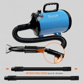 Dog Dryer, Pet Grooming Dryer with Adjustable Speed and Temperature Control Dog Blow Dryer, Pet Hair Dryer with 4 Nozzle (Metal-Blue)