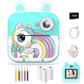 Cámara para niños, cámara de impresión para niños con tarjeta de memoria de 32 G y 3 rollos de papel de impresión bolígrafos de color para cámara HD, regalos para niñas y niños de 3 a 12 años (Azul)
