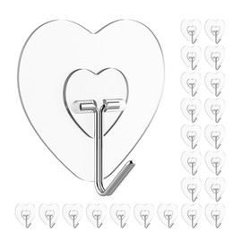 Adove Adhesive Hooks for Hanging, 24 Pack Heavy Duty Wall Hooks, Towel Coat Hooks Waterproof, Transparent Self Adhesive Sticky Hook for Kitchen Keys Glass Door,No Nail Utility Ceiling Hooks