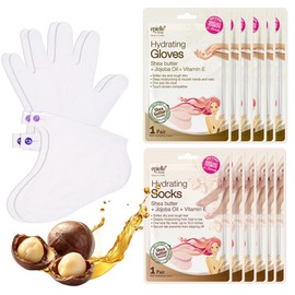 Epielle Hydrating Hand & Foot Masks 12 Pairs, Deep Moisturizing Socks & Gloves, Soften Dry Hands & Cracked Heels with Shea Butter & Jojoba Oil, Korean Skin Care, Foot Spa, Self Care Gifts for Women