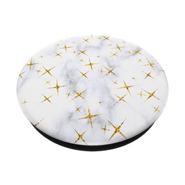 WHITE GOLD MARBLE PHONE GRIP - PRETTY TRENDY - GOLD STARS