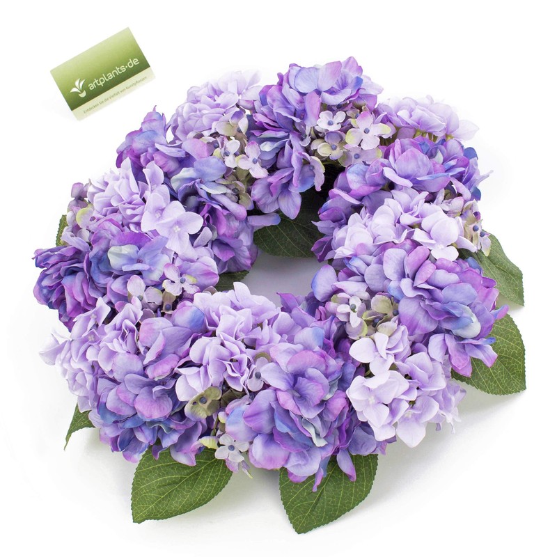 Artificial Wreath of Hydrangeas on rattan, purple, Ø 14" /