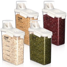 Blushtier 4 PCS Cereal Containers Storage 2.8L Airtight Large Dry Food Containers with Pouring Spout Cereal Storage Dispenser Measuring Cup for Flour and Baking Supplies, White