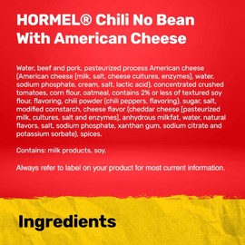 HORMEL Chili No Bean with American Cheese, No Artificial Ingredients, 15 Oz, 12 Pack