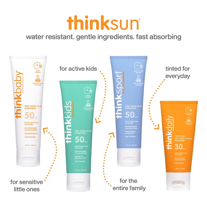 Thinksport Safe Sunscreen SPF 50+, Basic, Unscented, 3 Fl Oz
