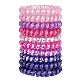JessLab Spiral Hair Ties, 10 Pcs Traceless Phone Cord Hair Ties Spiral Bracelet Plastic Coil Hair Ties Ponytail Holders No-Damage Hair Accessory for Girls Women Ladies, Color Assorted, Set 36