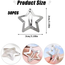 MYTOAU 50Pcs Star Hair Clips, Anti-Skid Snap Hair Clip,Silver Hair Accessories,Metal Snap Hair Clips, Cute Star Hair Clips for Thin Hair Heavy Hair Star Barrettes Accessories