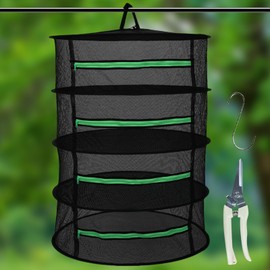 Drying Net: 60 x 80 cm Drying Nets for Hanging Herbs 4 Levels Foldable Hanging with S-shaped Hooks, Herb Dryer Hanging, Mesh Drying Net for Plant, Meat, Flowers (Black)