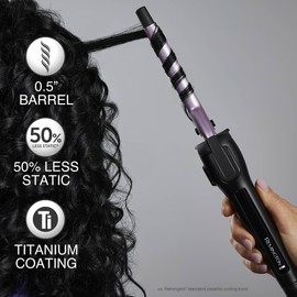 Remington Anti-Static ½-Inch Clipped Curling Iron with Titanium Protection, Fast Heat-Up, Ceramic Barrel for Tight Ringlet Curls & Natural Curl Definition, Auto Shut-Off