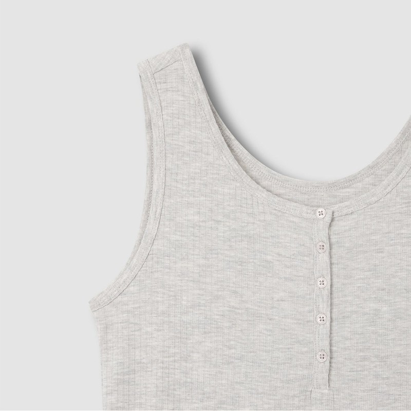JAJU [JAJU] Women's Modal Ribbed Sleeveless Lounge T-shirt_Melange Oatmeal