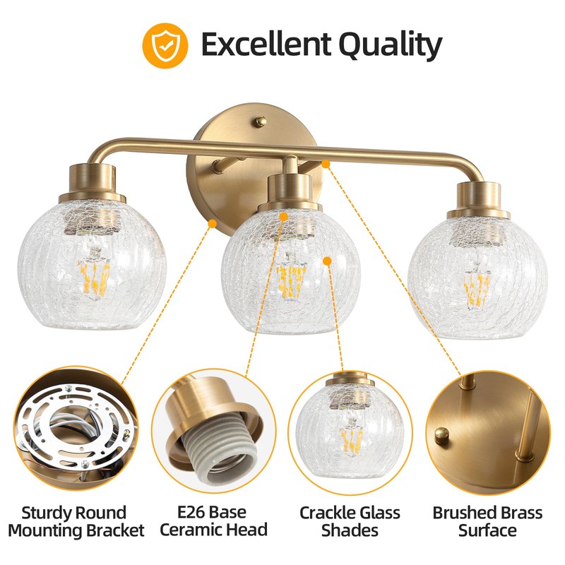 Watyo Bathroom Light Fixtures Gold Vanity Light 3 Light Wall