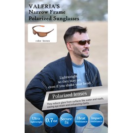 valeria Polarised Sports Sunglasses TAC Lenses Hard Case Included UV400 Narrow Frame (Brown)