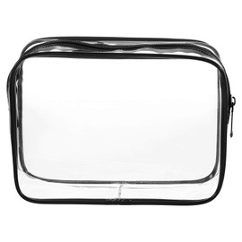 HARFINGTON Clear Toiletry Bag Quart Size TSA Approved PVC Makeup Cosmetic Bag for Women Travel Transparent Organizer Airport Airline Compliant, Black