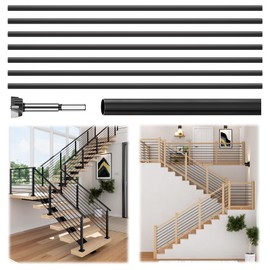 7 Pack 4.7 FT x 19/32 inch T201 Stainless Steel Stair Balusters with Wood Drill Bit, Matte Black Hollow Horizontal Interior Baluster, Stair Railing Spindles for Indoor Staircase