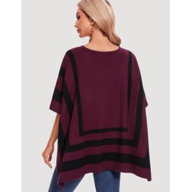 PULI Womens Jacquard Pullover Ponchos Sweater Elegant Shawl Wraps Warm Travel Sweaters for Fall Winter burgundy