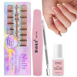 DMQ French Press On Nails Short, 150Pcs Brighter Pastel French Tip False Nails Kit with Glue, Almond Fake Nail Tips, Full Cover Stick on Nails for Women Girls French Nail Art Manicure Decorations