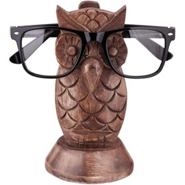 SWACRAFT Wooden Owl Eyeglass Holder Stand, Decorative Glasses Display, Desk Organizer,Desk Accessories for Office Desk Home Decor, Living Room Decor 6 x 2.5 inches