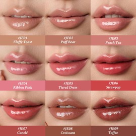 Flower Knows The Sweetie Bear Coating Lip Jelly,Soft Moisturizing Tinted Lip Gloss with Botanicals,Lightweight Non-Sticky Nude Lips Plumper,Cruelty-Free,0.18 oz(JE03 Peach Tea)