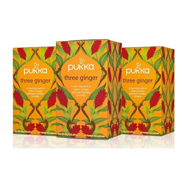 Pukka Three Ginger, Organic Herbal Tea With Galangal & Turmeric (3 Pack, 60 Tea Bags)