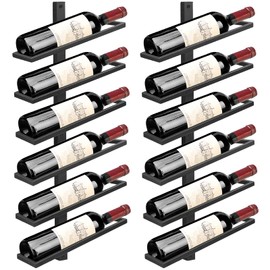 YALINKA Wall Mounted Wine Rack Holds 12 Bottles, Adjustable Separable Black Metal Hanging Wine Bottle Holder, Liquor Bottle Display Shelf for Kitchen Pantry Bar Wine Cellar