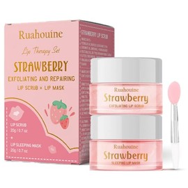 Ruahouine Set De Exfoliante Y Mascarilla Labial De Fresa, Exfoliante Labial De Azúcar Para Aclarar Labios Oscuros, Kit Para El Cuidado De Los Labios, 