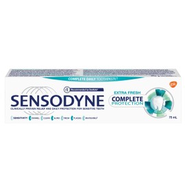 Sensodyne Sensodyne Daily Sensitive Toothpaste, Complete Protection and Relief for Sensitive Teeth, Protects Against Plaque, Cavities & Gingivitis, Extra Fresh, 75 mL (Packaging May Vary)