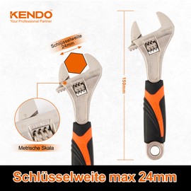 Kendo Adjustable Wrench - 200 mm - Max 30 mm Jaw Width - English Tool with 2 Component Handle - Adjustable Wrench with Angled Head