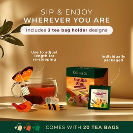 Gya Tea Co Vanilla Chai Black Tea Bags (20 Bags) - High Caffeine Sweet Tea with Smooth & Spicy for Refreshed & Energy - Fruit & Herbal Blends
