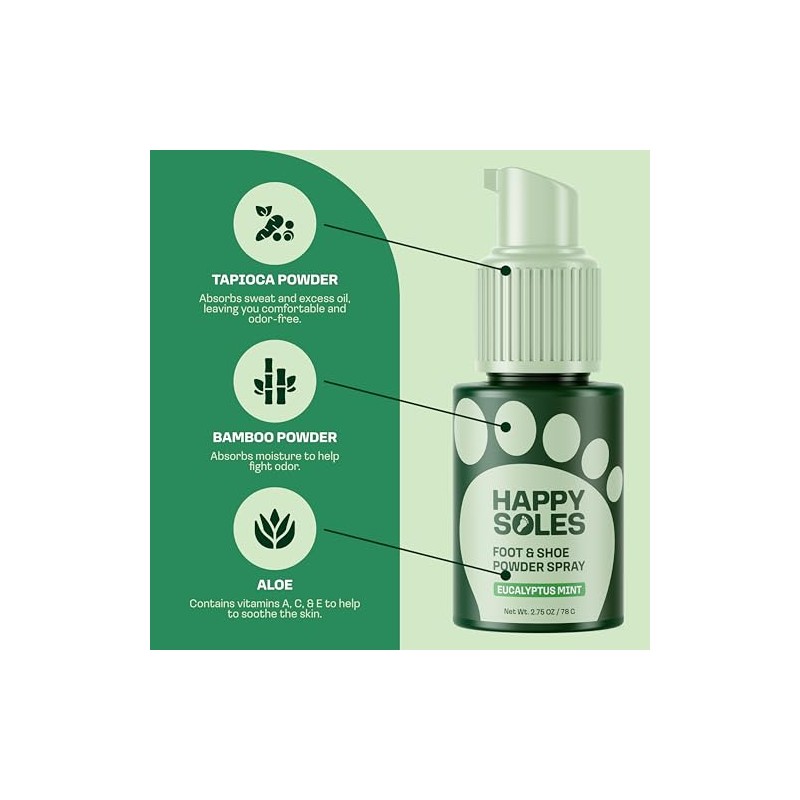 Happy Soles Foot Deodorizer Spray - Talc-Free and Refreshing