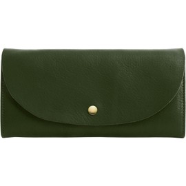 RafiCaro Women's Long Wallet, Genuine Leather, Italian Leather, Large Capacity, Thin Wallet, Flap Button, Coin Purse, Card Case, Cover, Solid Color, Long Wallet, green