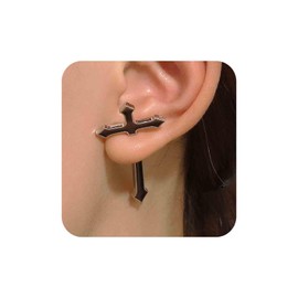 Aneneiceera Vintage Black Enamel Cross Puncture Earrings Black Cross Ear Jacket Earrings Punk Hanging Cross Earrings Black Cross Sword Earrings Jewelry for Women and Girls
