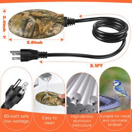 2 Pack Upgrade Bird Bath Heater for Outdoors in Winter, Pond Deicer 60 Watts Birdbath Deicer Water Heater Thermostatically Controlled with Auto Shut off Function for Patio Lawn (Army Green,Black)