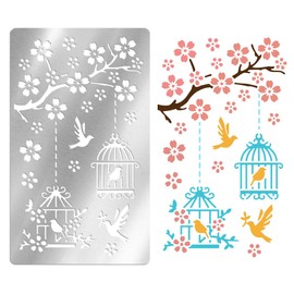 UNICRAFTALE Metal Stencil Reusable Flower Stencils for Journaling Stainless Steel Reusable Template Branch Birdcage Pattern Template for DIY Wood Burning Carving Scrapbooking Engraving