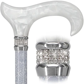 Royal RC Canes Rhinestone Designer - Black & White Exquisite Pearlz Walking Cane Adjustable - Aluminum Shaft - Stylish Canes for Women and Men Stability - Seniors Walking Stick