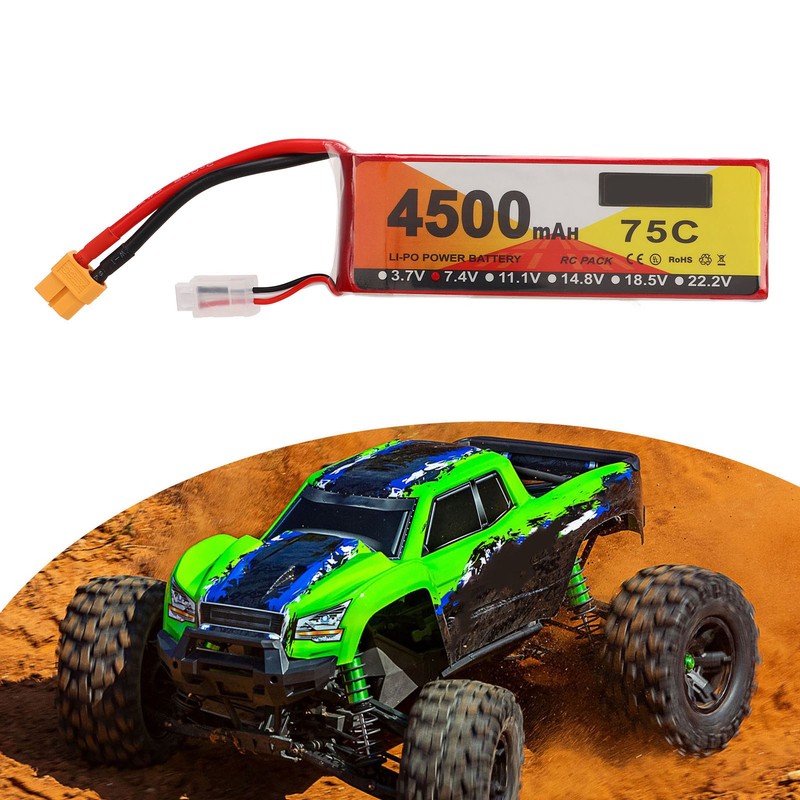 Lipo Battery 75C Discharge Rate 4500mAh Capacity 7.4V 2S Lipo
