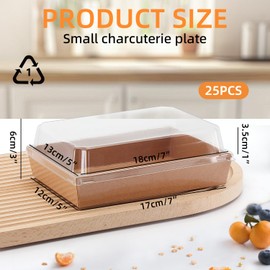 YTAXZ Charcuterie Boxes with Clear Lids, 7x5 Inch Paper Bakery Boxes with Window, Disposable Take Out Food Containers for Sandwiches, Strawberries, Cookies, Cupcakes (25, Rectangle-Brown)