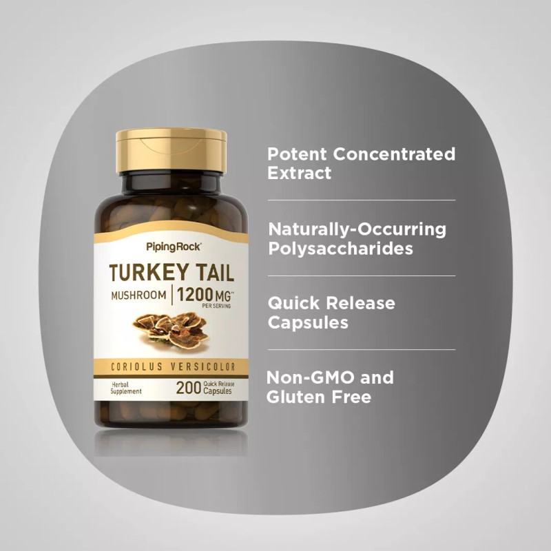 Piping Rock Turkey Tail Mushroom Capsules | 1200mg | 200
