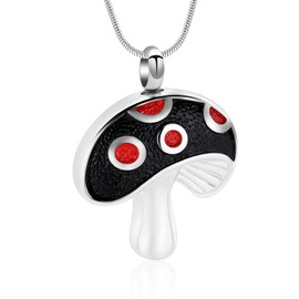 Mushroom Shape Urn Necklace Memorial Ashes Keepsake Cremation Pendant for Love +Free 20 Inch Chain +fill kit (red and black)