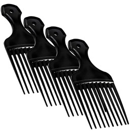 Plastic Hair Pick Comb – Wide Tooth Afro Lift Picks - Pack of 4 Combs - 5.25 Inch - for Styling Lifting Detangling Adding Volume for Long Curly and Thick Hair, Wigs and Beards for Men & Women