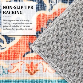 6x9FT Area Rug - Washable Low Pile Boho Rug for Living Room, Bedroom, Entryway, Dining Room - Vintage Distressed Non-Slip Carpet for Indoor Floor Decor Red and Blue